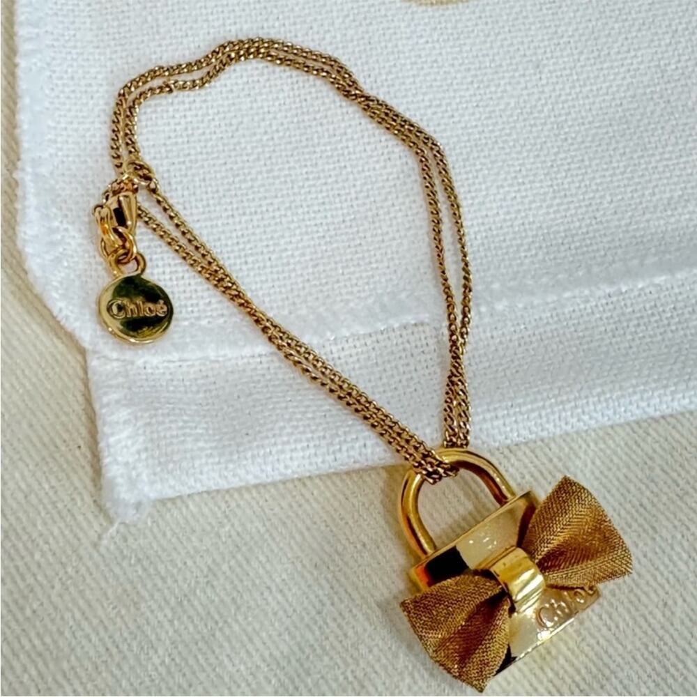 Authentic Chloé Mesh Bow Tie Lock Bracelet Gold Tone